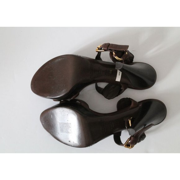 Ralph Lauren Collection Purple Label T-Strap Heels Size 10.5 Brown Leather - Picture 7 of 9